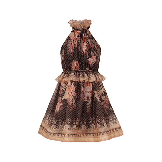 zimmermann illuminate frilled halter mini dress